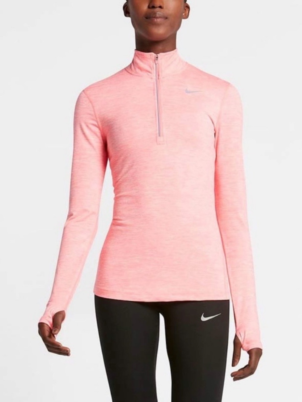 Nike Women's Pink Heather Half-Zip Long Sleeve Top